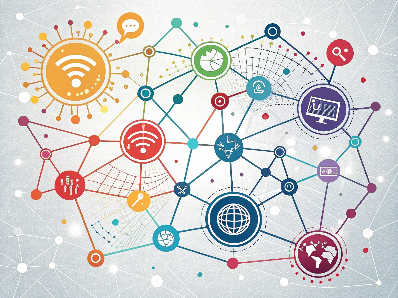 A digital graphic showing a network of interconnected nodes, representing the development and integration of new features into the REDIANT ecosystem.